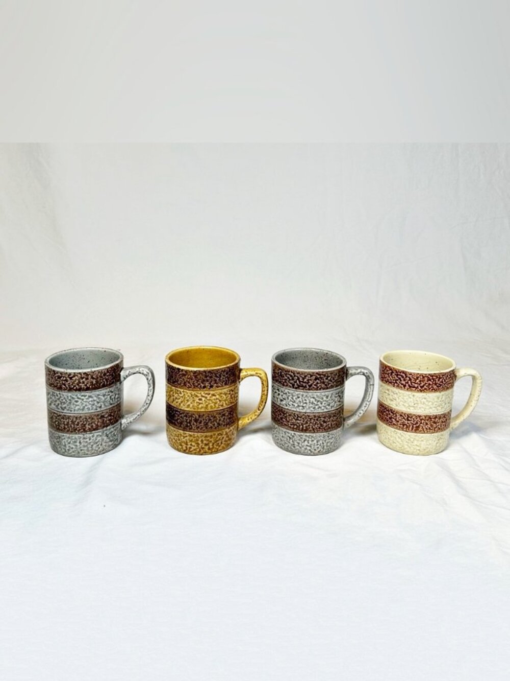 Vintage Set of 4 Stylecraft Textured Striped Speckled Coffee Mugs~#1465F Japan